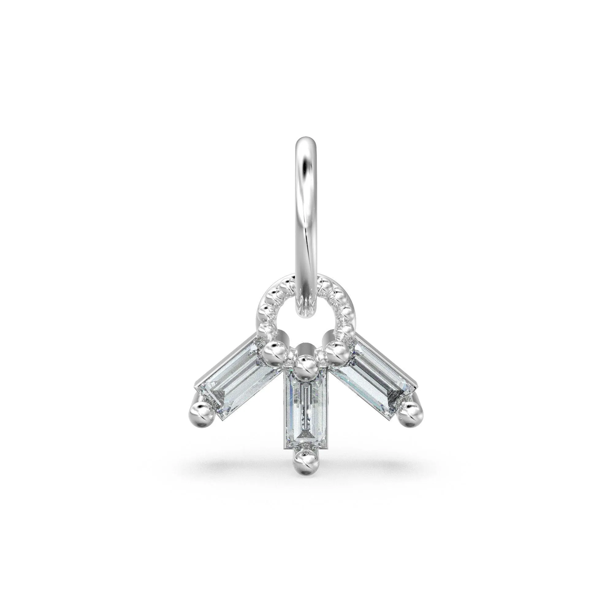 Trio 3 Baguette Diamond Tiny Charm Pendant / 14k 18k Solid Gold Pendant / Baguette Diamond Pendant / Petite Diamond Charm / Three Diamonds