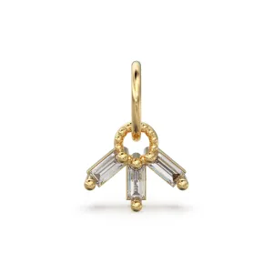Trio 3 Baguette Diamond Tiny Charm Pendant / 14k 18k Solid Gold Pendant / Baguette Diamond Pendant / Petite Diamond Charm / Three Diamonds