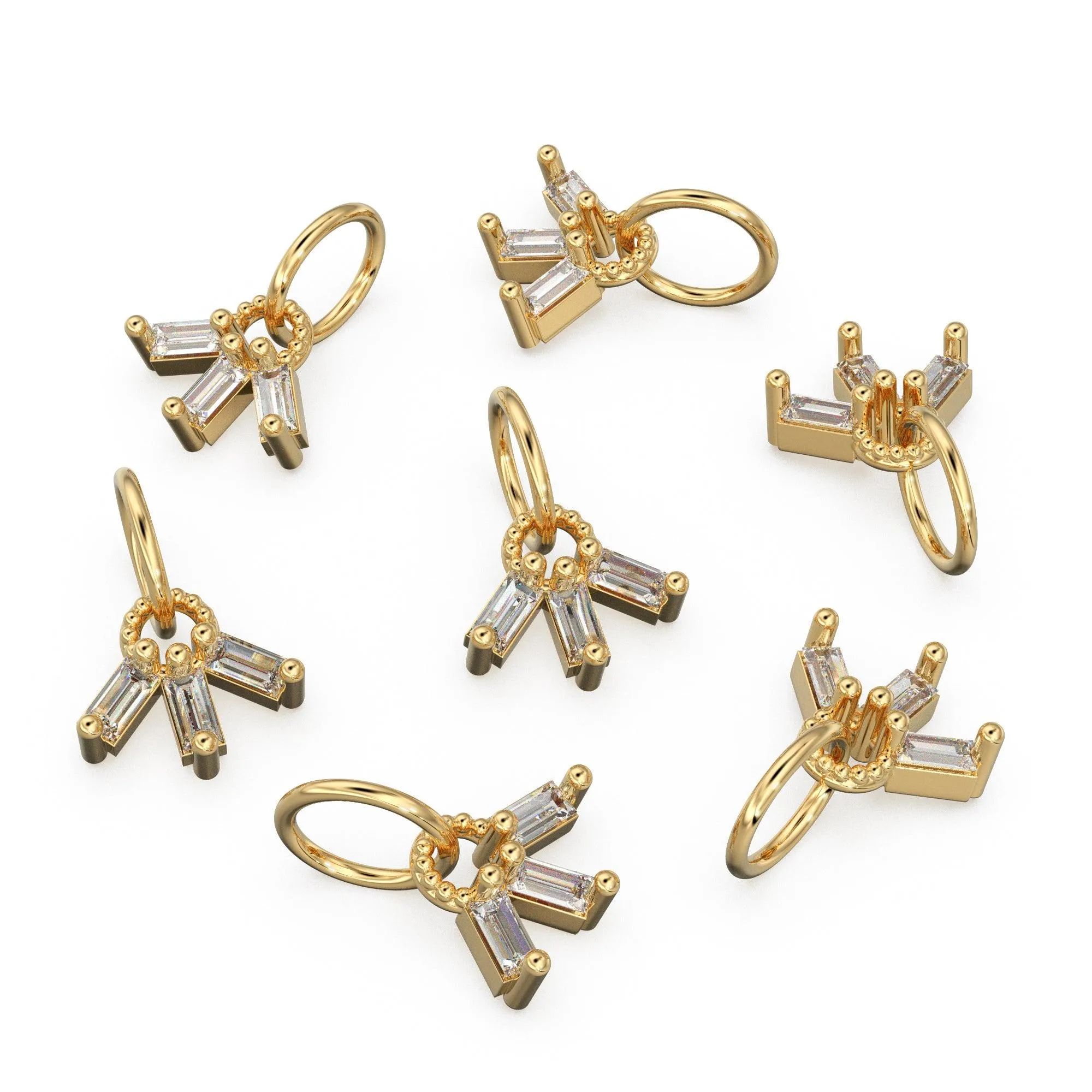 Trio 3 Baguette Diamond Tiny Charm Pendant / 14k 18k Solid Gold Pendant / Baguette Diamond Pendant / Petite Diamond Charm / Three Diamonds