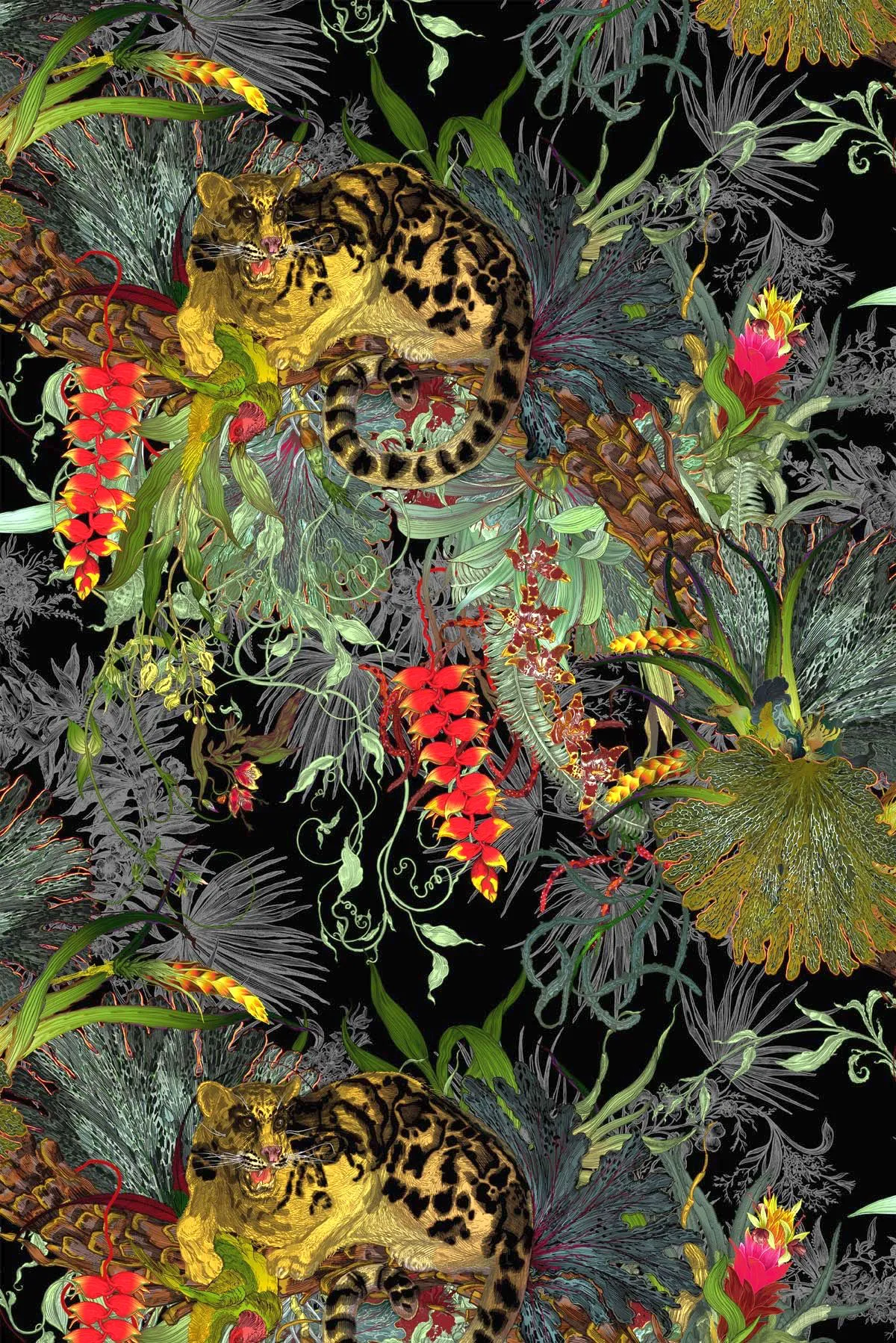 tropical clouded leopard superwide wallpaper