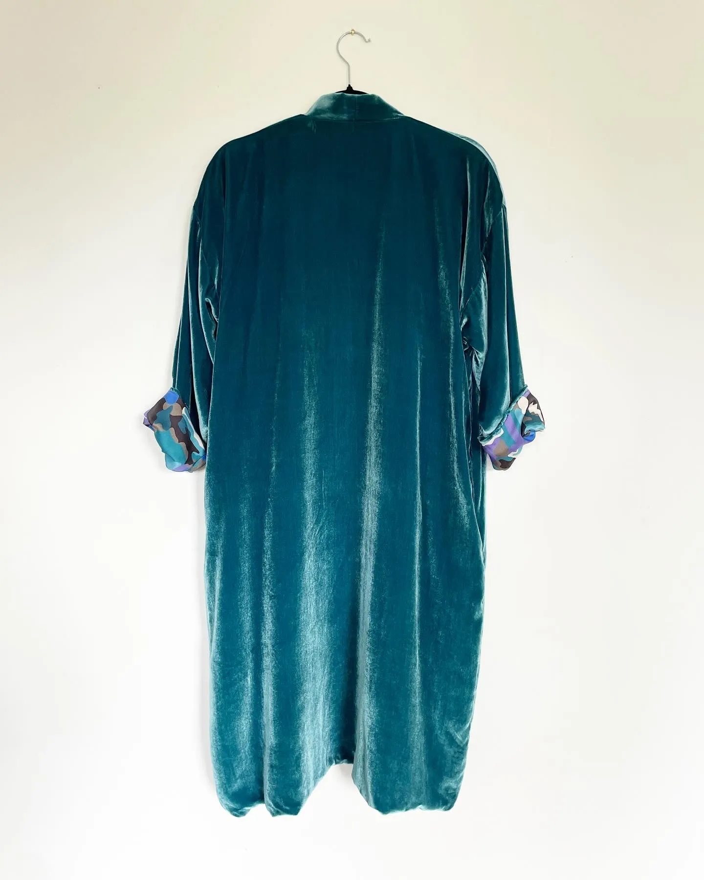 Turquoise Velvet Caftan with Beetle Artwork