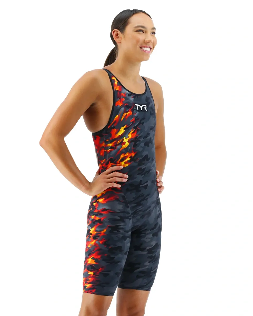 TYR Women's Venzo Camo Openback Swimsuit - FIRE
