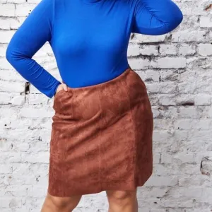 Ulla Popken Faux Suede Seam Detail Stretch Skirt, Gold Brown 20/22