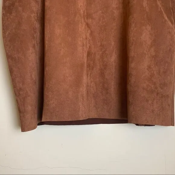 Ulla Popken Faux Suede Seam Detail Stretch Skirt, Gold Brown 20/22