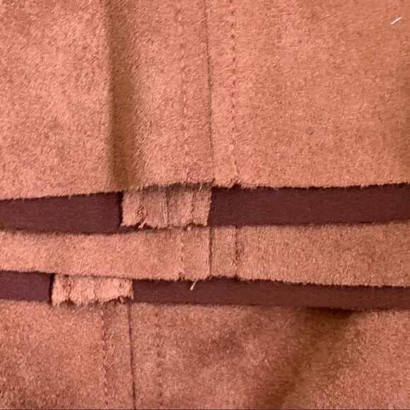 Ulla Popken Faux Suede Seam Detail Stretch Skirt, Gold Brown 20/22