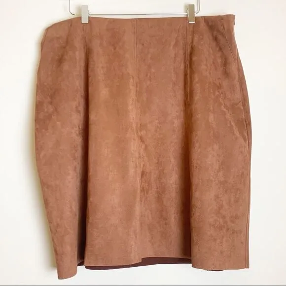 Ulla Popken Faux Suede Seam Detail Stretch Skirt, Gold Brown 20/22