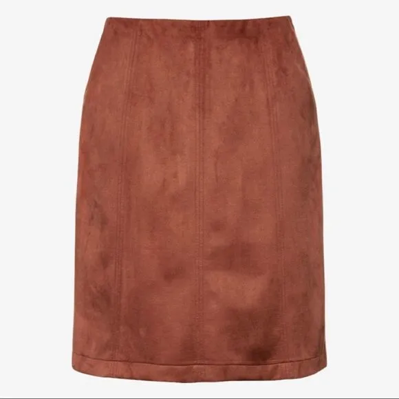 Ulla Popken Faux Suede Seam Detail Stretch Skirt, Gold Brown 20/22