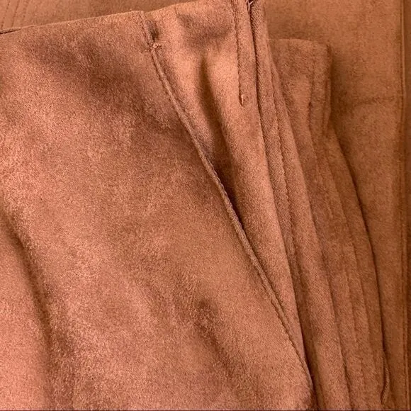 Ulla Popken Faux Suede Seam Detail Stretch Skirt, Gold Brown 20/22