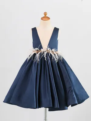 V-Neck Satin Fabric Sleeveless Short Princess Buttons Formal Kids Pageant flower girl dresses
