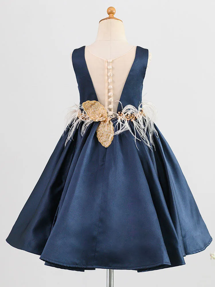 V-Neck Satin Fabric Sleeveless Short Princess Buttons Formal Kids Pageant flower girl dresses