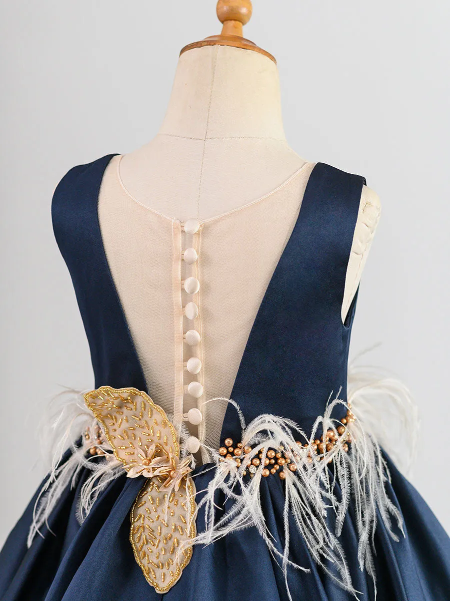 V-Neck Satin Fabric Sleeveless Short Princess Buttons Formal Kids Pageant flower girl dresses