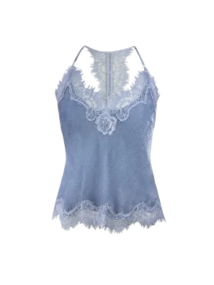 Velvet Cropped Lace Cami Ash Blue