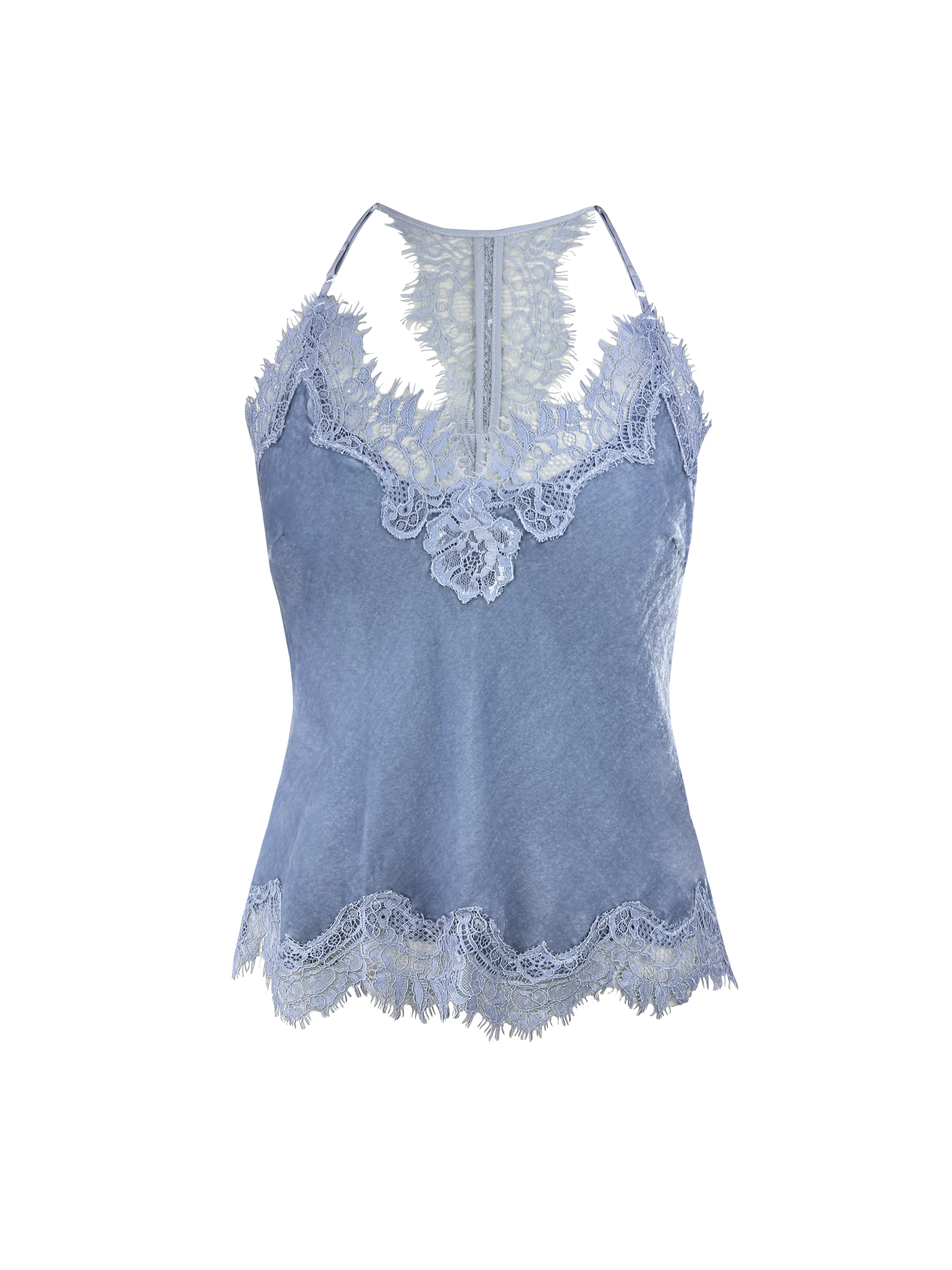 Velvet Cropped Lace Cami Ash Blue