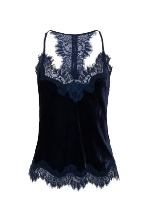 Velvet Cropped Lace Cami Navy