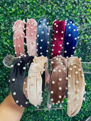 Velvet Pearl Knotted Headband