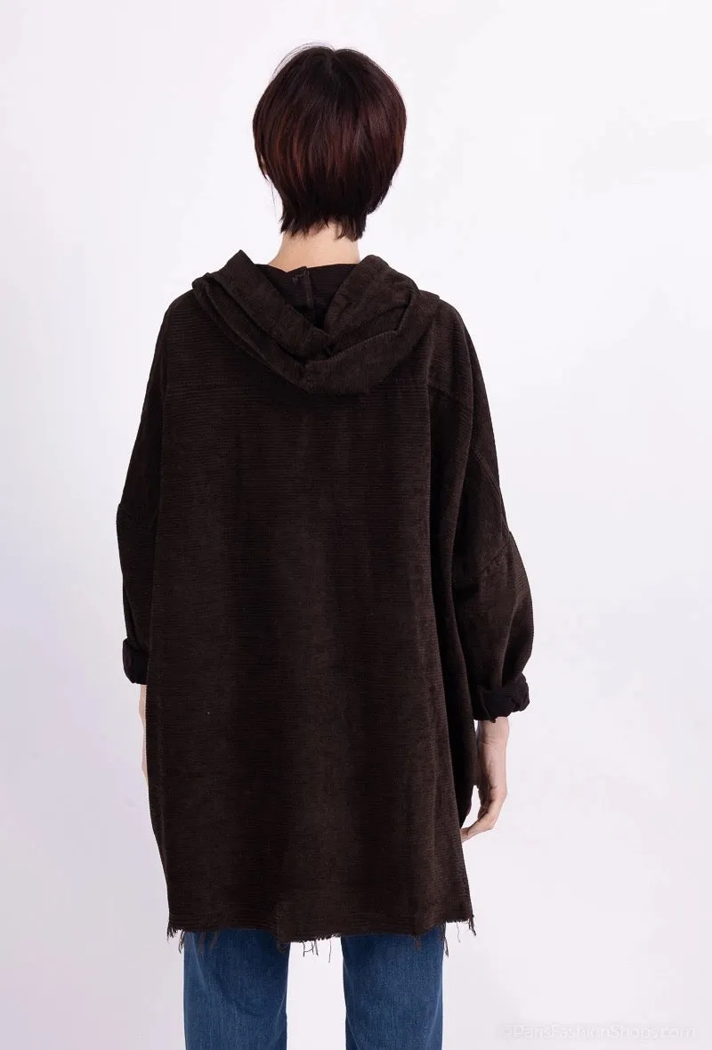 Velvet Pleated Velvet Worn Effect Wide Zip Hoodie