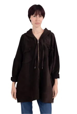 Velvet Pleated Velvet Worn Effect Wide Zip Hoodie