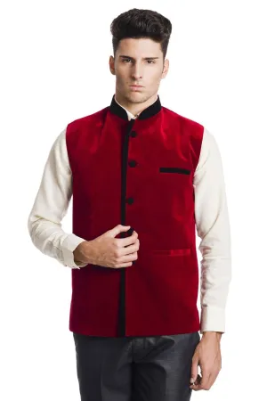 Velvet Red Modi Nehru Jacket