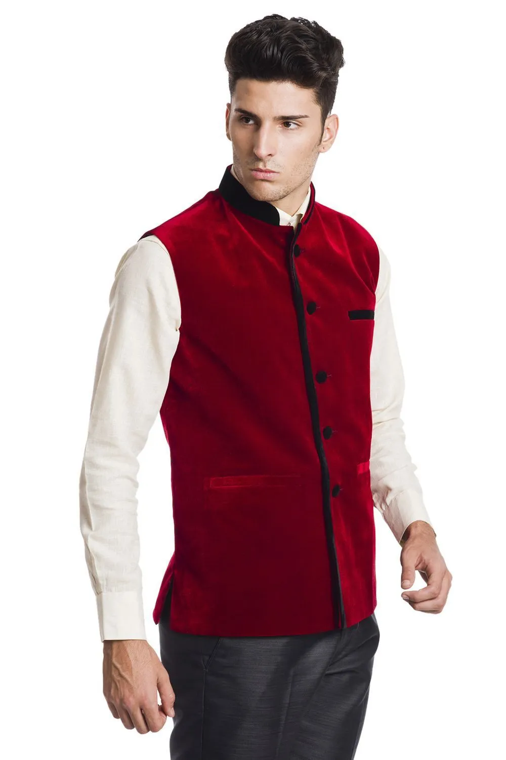 Velvet Red Modi Nehru Jacket