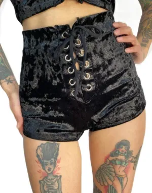 Velvet Tied Up Daisy Duke - Black -