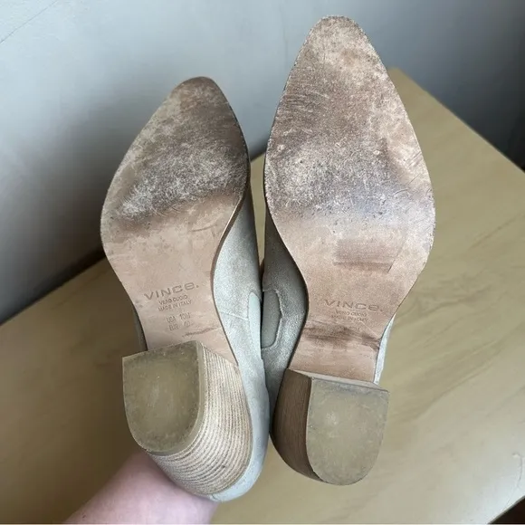 Vince Hamilton Clay Suede Italian Leather Booties Neutral Beige Classic Block