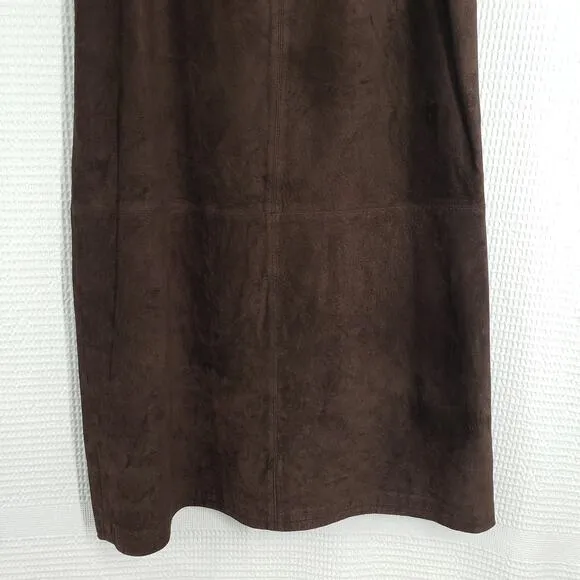Vintage 90s Style &amp; Co Suede Leather Maxi Skirt Women Large Brown Western Boho