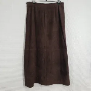 Vintage 90s Style &amp; Co Suede Leather Maxi Skirt Women Large Brown Western Boho