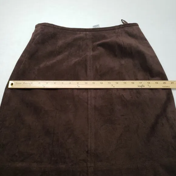 Vintage 90s Style &amp; Co Suede Leather Maxi Skirt Women Large Brown Western Boho