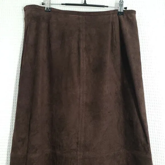 Vintage 90s Style &amp; Co Suede Leather Maxi Skirt Women Large Brown Western Boho