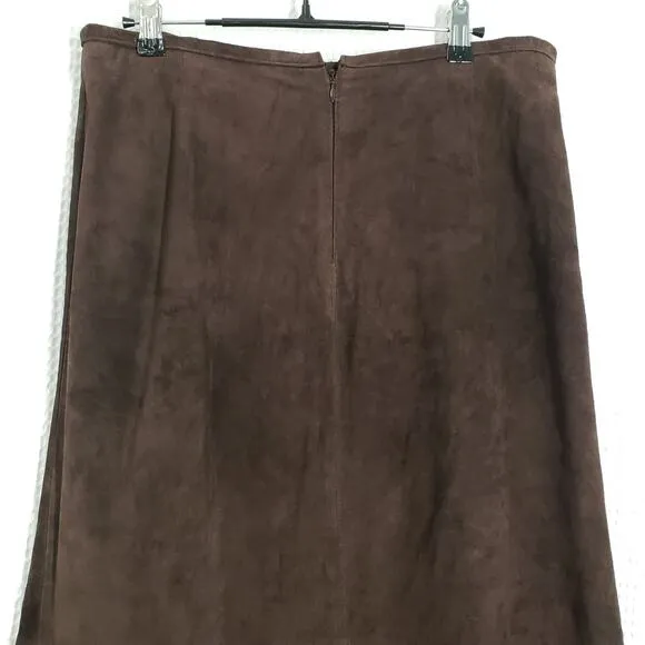 Vintage 90s Style &amp; Co Suede Leather Maxi Skirt Women Large Brown Western Boho