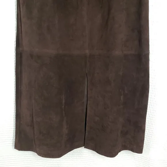 Vintage 90s Style &amp; Co Suede Leather Maxi Skirt Women Large Brown Western Boho