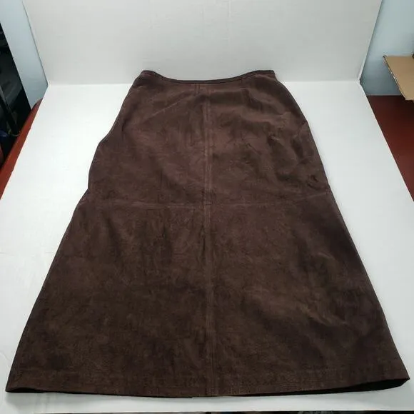 Vintage 90s Style &amp; Co Suede Leather Maxi Skirt Women Large Brown Western Boho
