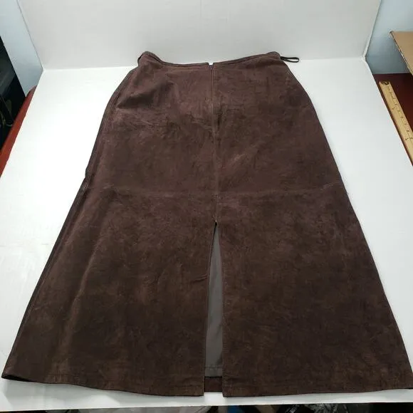 Vintage 90s Style &amp; Co Suede Leather Maxi Skirt Women Large Brown Western Boho