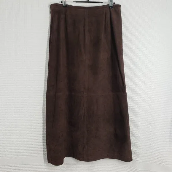 Vintage 90s Style &amp; Co Suede Leather Maxi Skirt Women Large Brown Western Boho