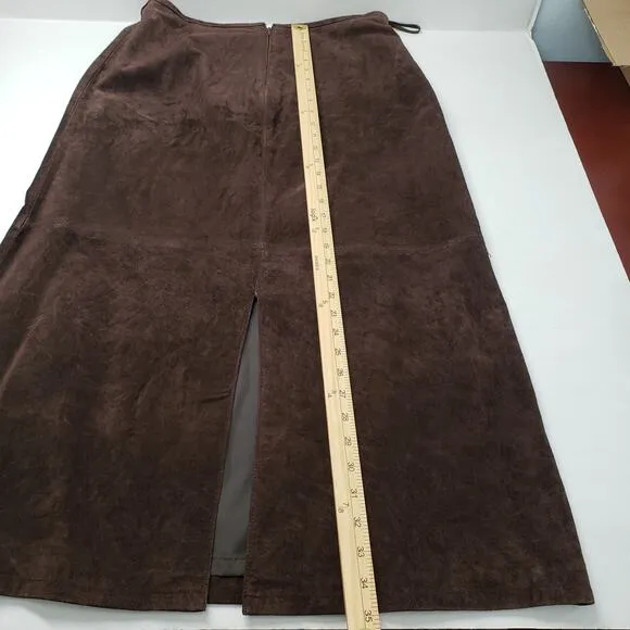 Vintage 90s Style &amp; Co Suede Leather Maxi Skirt Women Large Brown Western Boho