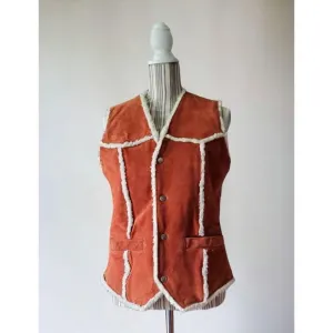 Vintage dark rust suede Sherpa vest