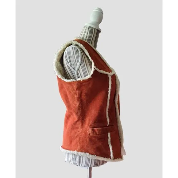 Vintage dark rust suede Sherpa vest