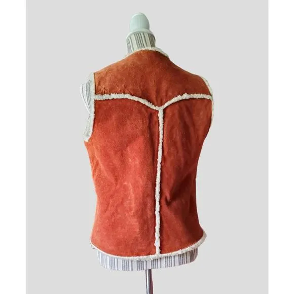 Vintage dark rust suede Sherpa vest