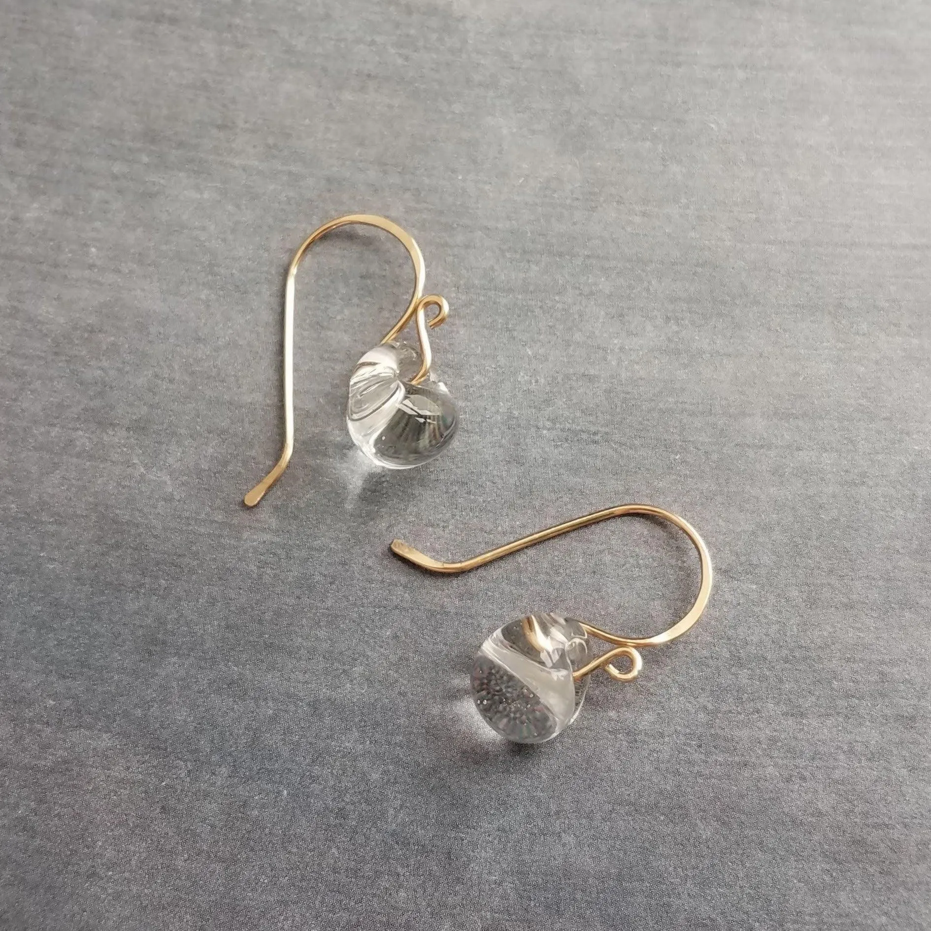 Water Drop Earring, 14K gold hooks, clear glass teardrop earring, solid glass drops, clear glass dangles, elegant earrings, simple earrings