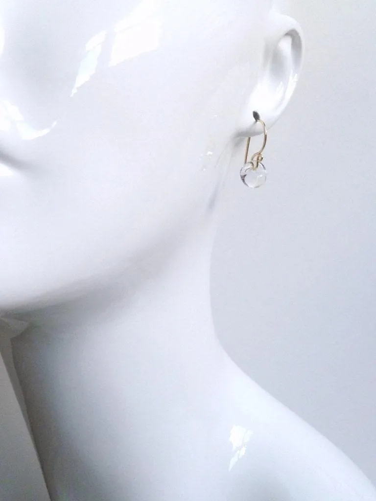 Water Drop Earring, 14K gold hooks, clear glass teardrop earring, solid glass drops, clear glass dangles, elegant earrings, simple earrings