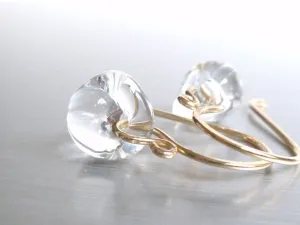 Water Drop Earring, 14K gold hooks, clear glass teardrop earring, solid glass drops, clear glass dangles, elegant earrings, simple earrings