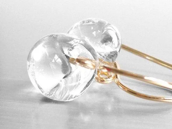 Water Drop Earring, 14K gold hooks, clear glass teardrop earring, solid glass drops, clear glass dangles, elegant earrings, simple earrings