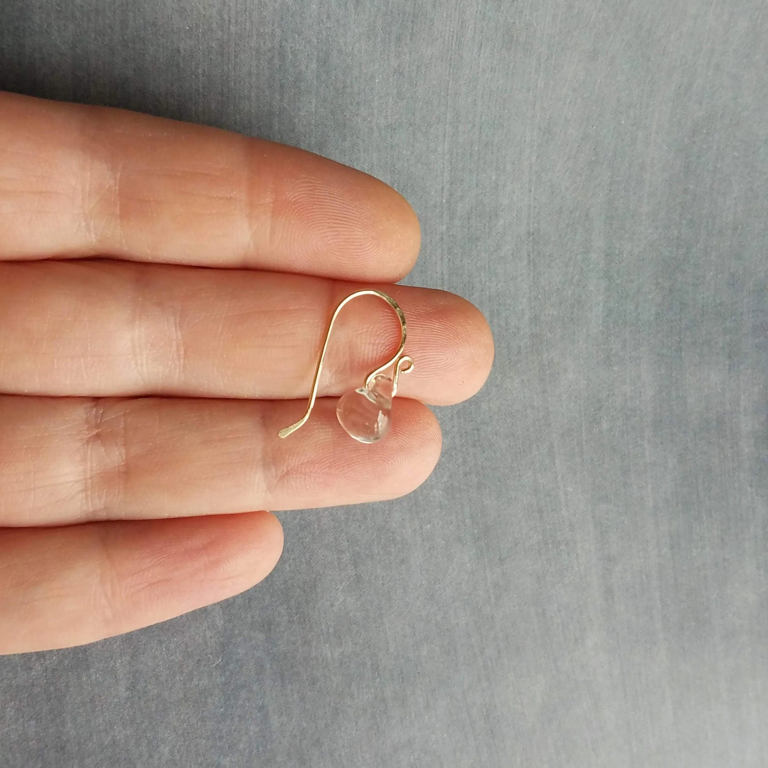 Water Drop Earring, 14K gold hooks, clear glass teardrop earring, solid glass drops, clear glass dangles, elegant earrings, simple earrings