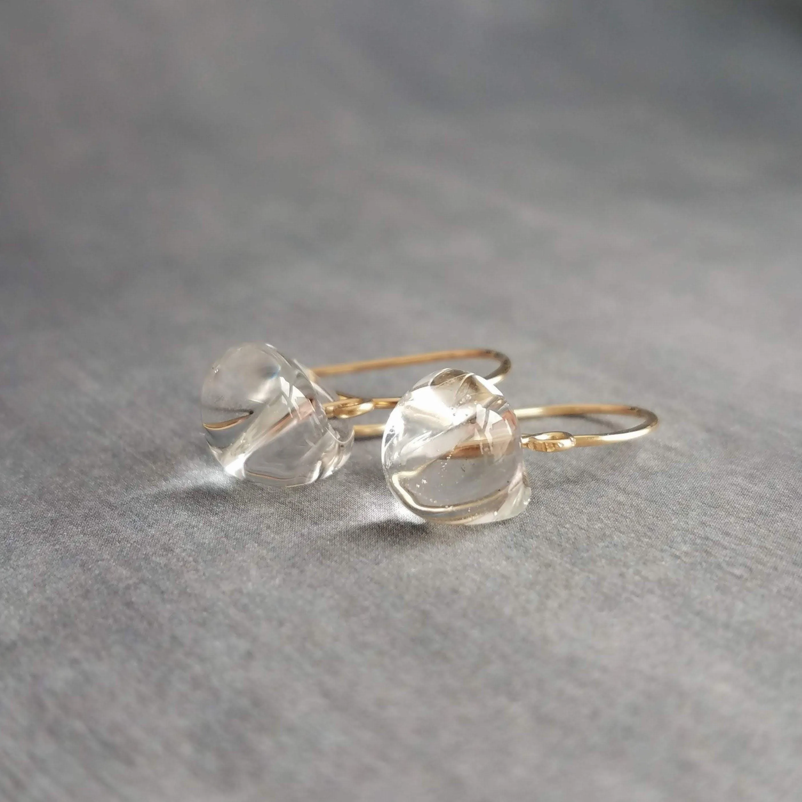 Water Drop Earring, 14K gold hooks, clear glass teardrop earring, solid glass drops, clear glass dangles, elegant earrings, simple earrings