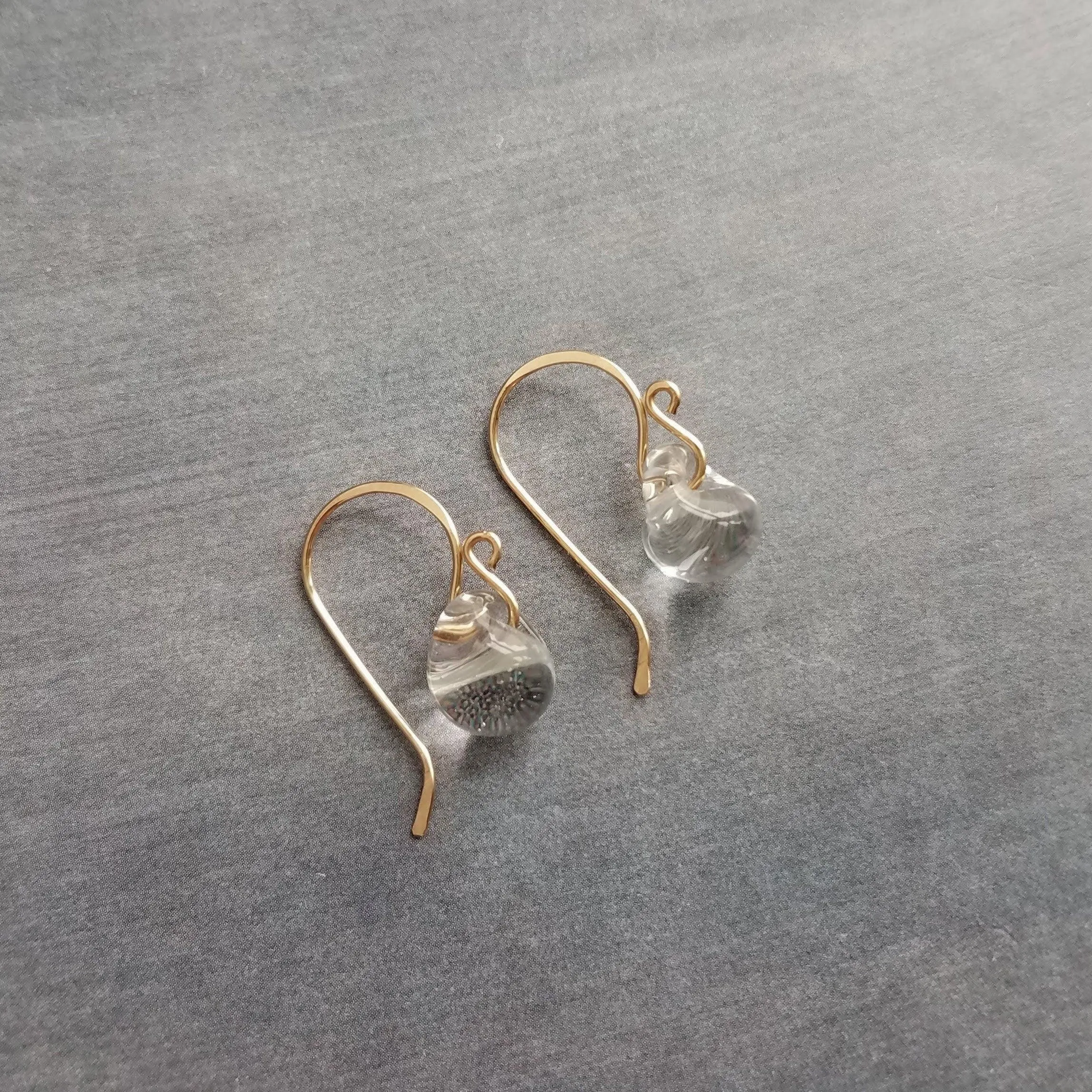 Water Drop Earring, 14K gold hooks, clear glass teardrop earring, solid glass drops, clear glass dangles, elegant earrings, simple earrings