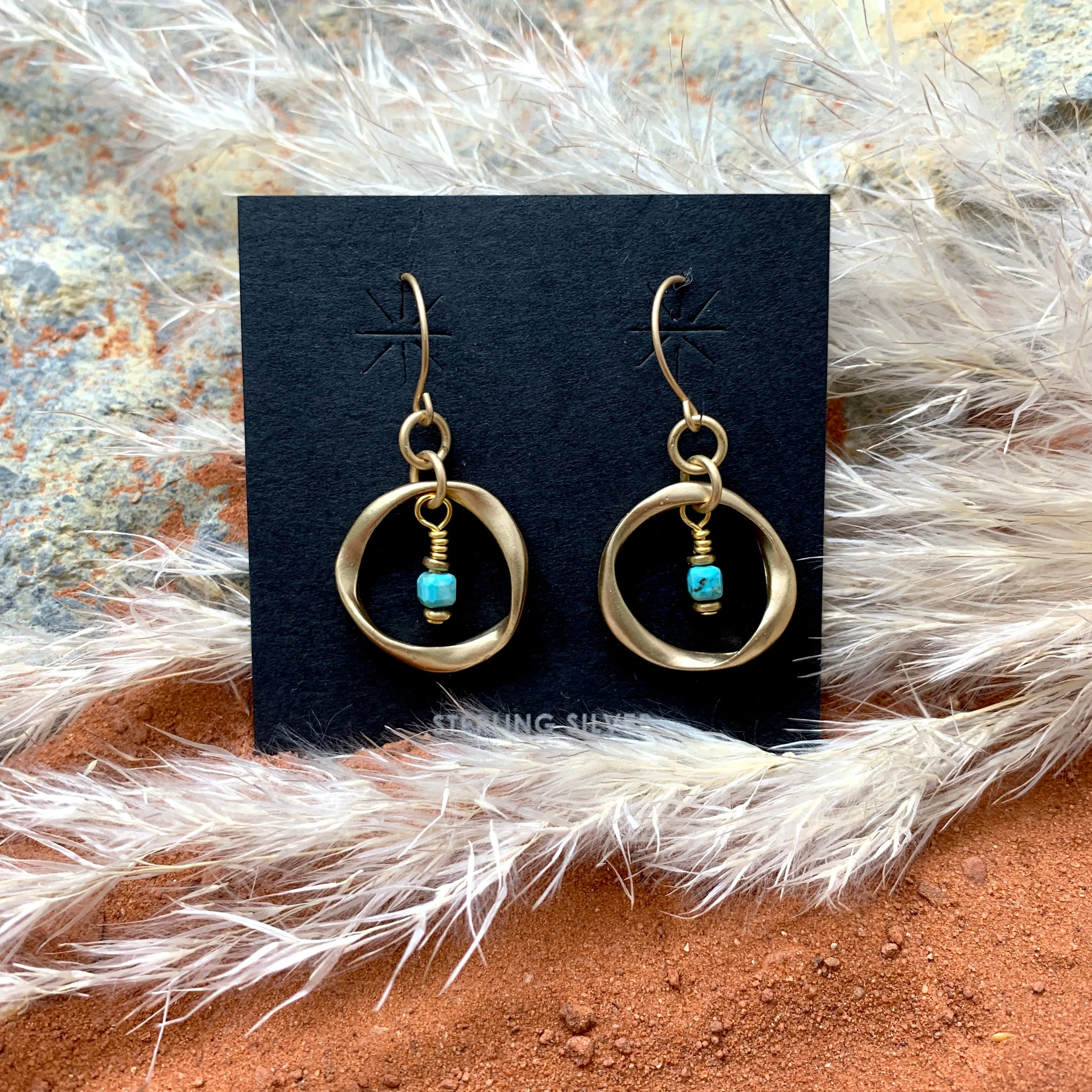 Whirling Gold   Turquoise Earrings