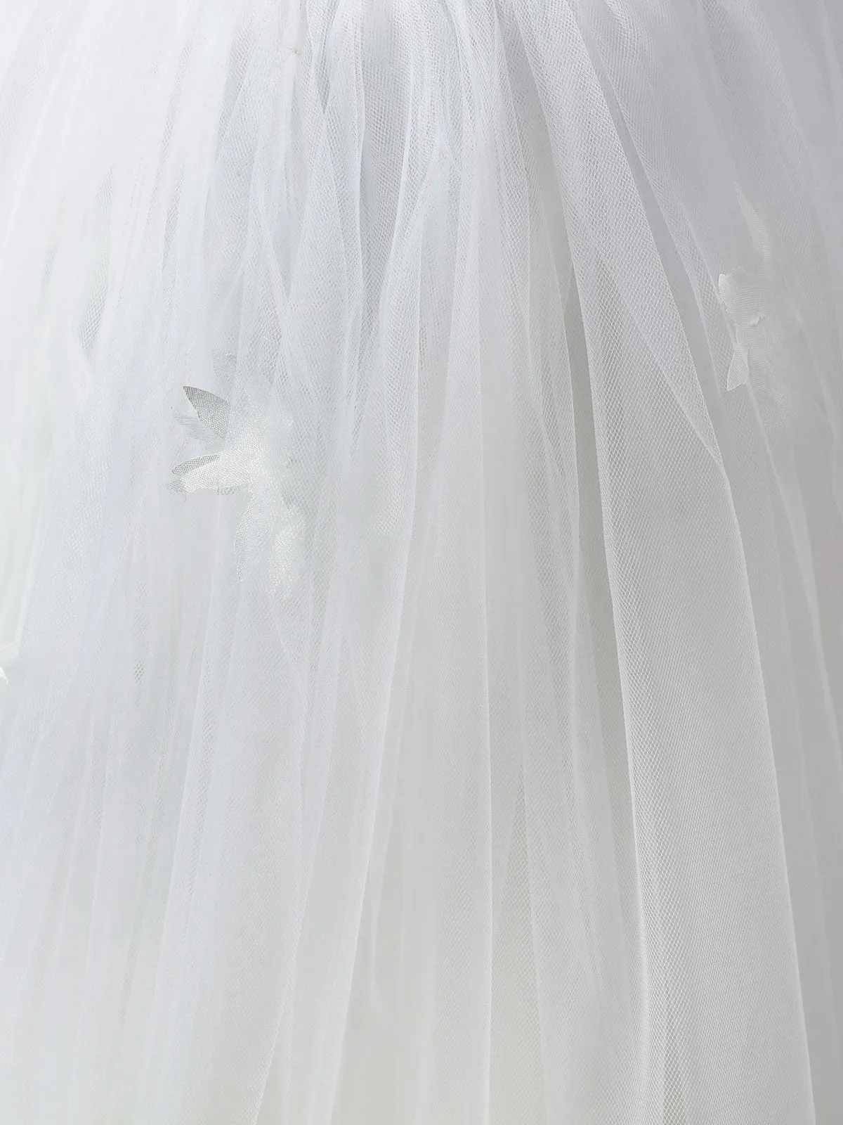 White Jewel Neck Short Sleeves Flowers Embellishment Tulle Lace Kids Social Party Dresses