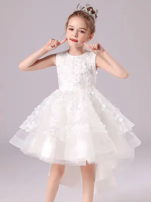 White Jewel Neck Sleeveless Bows Formal Kids Pageant flower girl dresses