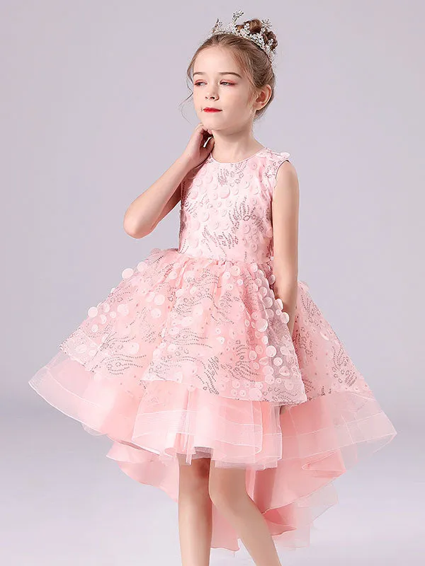 White Jewel Neck Sleeveless Bows Formal Kids Pageant flower girl dresses