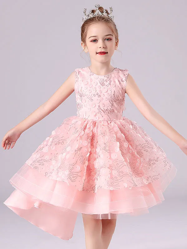 White Jewel Neck Sleeveless Bows Formal Kids Pageant flower girl dresses